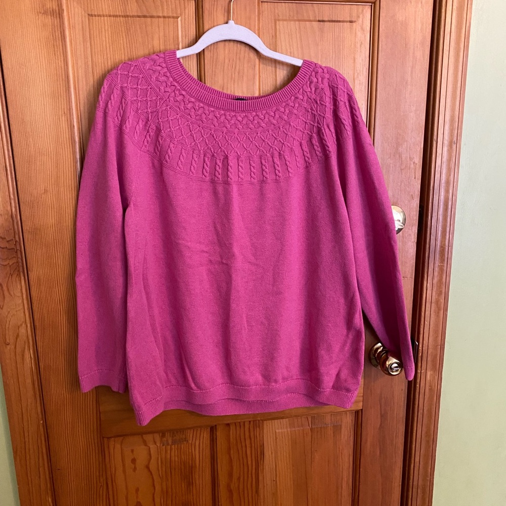 Talbots Pink Crew Neck Sweater with Decorative Knit